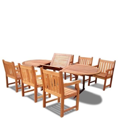 VIFAH V144SET21 Oval Extension Table and Wood Armchair Outdoor Dining Set