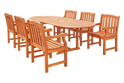 VIFAH V144SET22 Oval Extension Table and Wood Armchair Outdoor Dining Set