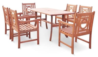 Vifah V189SET15 Malibu Eco-friendly 7-piece Outdoor Hardwood Dining Set with 1 Rectangle Table (V189) and 6 Arm Chairs