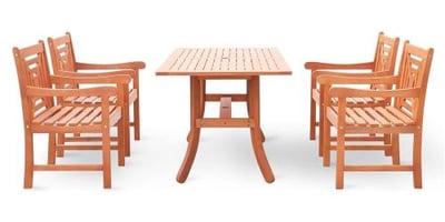 Vifah V189SET16 Malibu Eco-friendly 5-Piece Outdoor Hardwood Dining Set with 1x Rectangle Table (V189) and 4x Arm Chairs