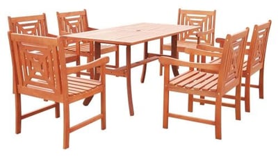 Vifah V189SET17 Malibu Eco-friendly 7-piece Outdoor Hardwood Dining Set with 1x Rectangle Table (V189) and 6x Arm Chairs