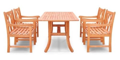 Vifah V189SET18 Malibu Eco-friendly 5-Piece Outdoor Hardwood Dining Set with 1x Rectangle Table (V189) and 4x Arm Chairs