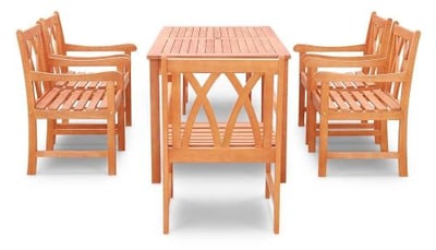 Vifah V189SET19 Malibu Eco-friendly 7-Piece Outdoor Hardwood Dining Set with 1x Rectangle Table (V189) and 6x Arm Chairs