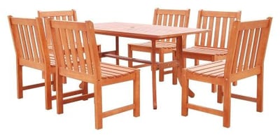 Vifah V189SET21 Malibu Eco-friendly 7-Piece Outdoor Hardwood Dining Set with 1x Rectangle Table (V189) and 6x Armless Chairs