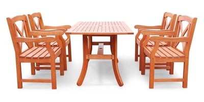 Vifah V189SET22 Malibu Eco-friendly 5-Piece Outdoor Hardwood Dining Set with with 1x Rectangle Table (V189) and 4x Armchairs