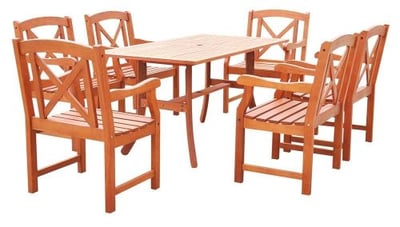 Vifah V189SET23 Malibu Eco-friendly 7-Piece Outdoor Hardwood Dining Set with 1x Rectangle Table (V189) and 6x Armchairs