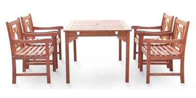 Vifah V1395SET22 Malibu Eco-friendly 5-piece Outdoor Hardwood Dining Set with Rectangle Table and Arm