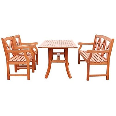 Vifah V189SET27 Malibu Eco-friendly 5-piece Outdoor Hardwood Dining Set with Rectangle Table 5-foot Bench and Arm Chairs