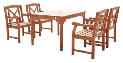 Vifah V1395SET26 Malibu Eco-friendly 5-piece Outdoor Hardwood Dining Set with Rectangle Table and Arm