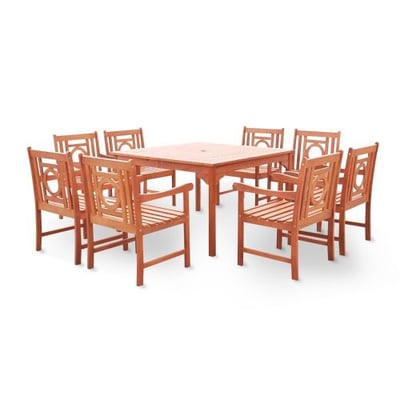 Vifah V1401SET14 Malibu Eco-friendly 9-piece Outdoor Hardwood Dining Set with Square Table and Arm