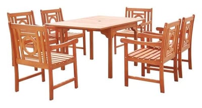 Vifah V1561SET8 Malibu Eco-friendly 7-piece Outdoor Hardwood Dining Set with Rectangle Extention Table and Arm Chairs