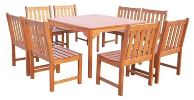 Vifah V1401SET17 Malibu Eco-friendly 9-piece Outdoor Hardwood Dining Set with Square Table and Armless