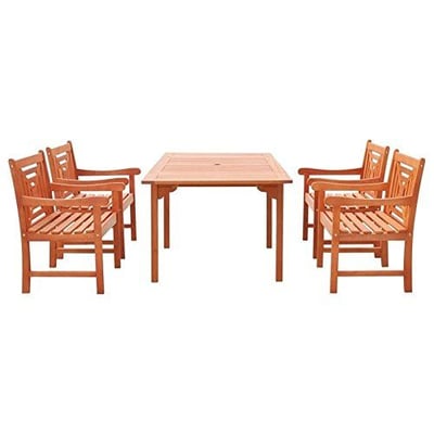 Vifah V1561SET9 Malibu Eco-friendly 5-piece Outdoor Hardwood Dining Set with Rectangle Extention Table and Arm Chairs