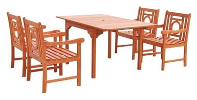 Vifah V1561SET7 Malibu Eco-friendly 5-piece Outdoor Hardwood Dining Set with Rectangle Extention Table and Arm