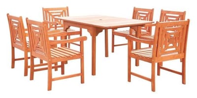 Vifah V1561SET10 Malibu Eco-friendly 7-piece Outdoor Hardwood Dining Set with Rectangle Extention Table and Arm Chairs