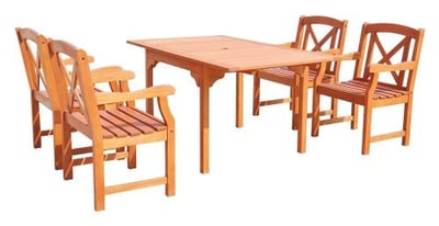 Vifah V1561SET15 Malibu Eco-friendly 5-piece Outdoor Hardwood Dining Set with Rectangle Extention Table and Arm Chairs