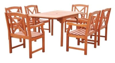 Vifah V1561SET16 Malibu Eco-friendly 7-piece Outdoor Hardwood Dining Set with Rectangle Extention Table and Arm Chairs