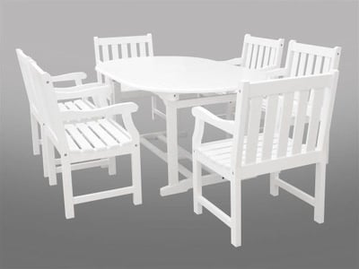 Vifah V1335SET21 Bradley Eco-friendly 7-piece Outdoor White Hardwood Dining Set with Oval Extention Table and Arm