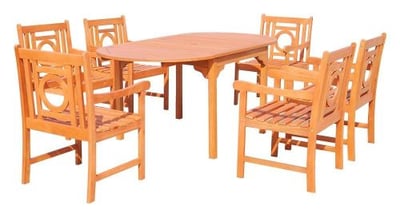 Vifah V1560SET1 Malibu Eco-friendly 7-piece Outdoor Hardwood Dining Set with Rectangle Extention Table and Arm Chairs