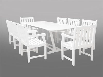 Vifah V1334SET20 Bradley Eco-friendly 9-piece Outdoor White Hardwood Dining Set with Rectangle Extention Table and Arm