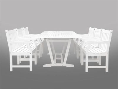 Vifah V1334SET19 Bradley Eco-friendly 7-piece Outdoor White Hardwood Dining Set with Rectangle Extention Table and Arm