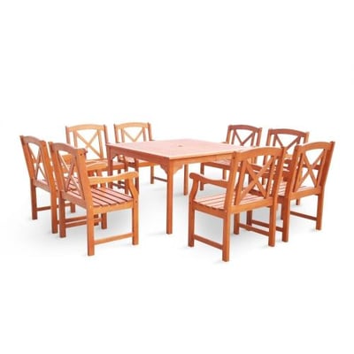 Vifah V1401SET18 Malibu Eco-friendly 9-piece Outdoor Hardwood Dining Set with Square Table and Arm