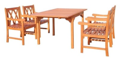 Vifah V1561SET11 Malibu Eco-friendly 5-piece Outdoor Hardwood Dining Set with Rectangle Extention Table and Arm Chairs