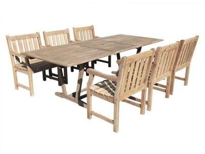 Vifah V1294SET19 Renaissance Eco-friendly 7-piece Outdoor Hand-scraped Hardwood Dining Set with Rectangle Extention Table and Arm
