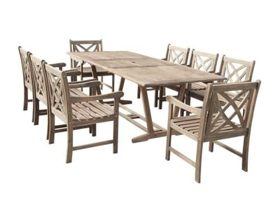 Vifah V1294SET12 Renaissance Eco-friendly 9-piece Outdoor Hand-scraped Hardwood Dining Set with Rectangle Extention Table and Arm