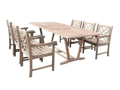 Vifah V1294SET11 Renaissance Eco-friendly 7-piece Outdoor Hand-scraped Hardwood Dining Set with Rectangle Extention Table and Arm