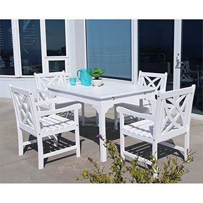 Vifah V1632SET1 Bradley Eco-friendly 5-piece Outdoor White Hardwood Dining Set with Rectangle Table and Arm