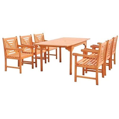 Vifah V1563SET2 Malibu Eco-friendly 7-piece Outdoor Hardwood Dining Set with Rectangle Extention Table and Arm Chairs
