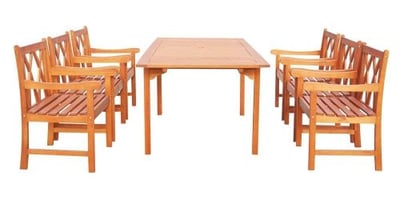 Vifah V1563SET3 Malibu Eco-friendly 7-piece Outdoor Hardwood Dining Set with Rectangle Extention Table and Arm Chairs