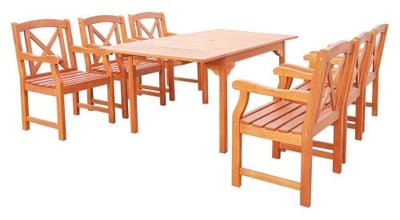 Vifah V1563SET5 Malibu Eco-friendly 7-piece Outdoor Hardwood Dining Set with Rectangle Extention Table and Arm Chairs