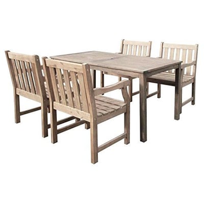 Vifah V1297SET14 Renaissance Eco-friendly 5-piece Outdoor Hand-scraped Hardwood Dining Set with Rectangle Table and Arm