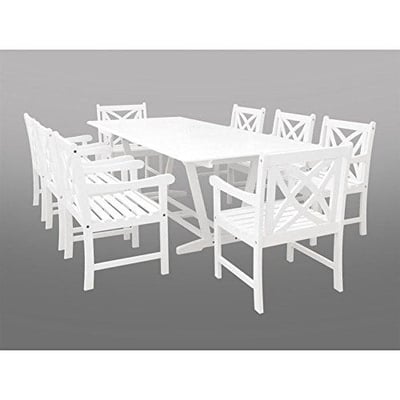 Vifah V1334SET12 Bradley Eco-friendly 9-piece Outdoor White Hardwood Dining Set with Rectangle Extention Table and Arm