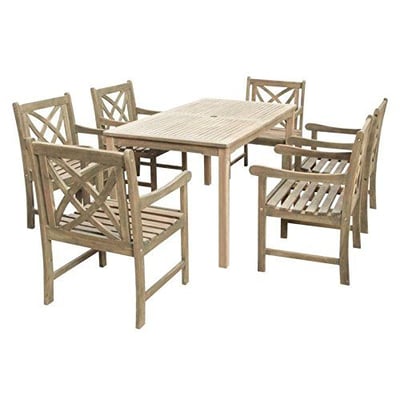 Vifah V1297SET12 Renaissance Eco-friendly 7-piece Outdoor Hand-scraped Hardwood Dining Set with Rectangle Table and Arm