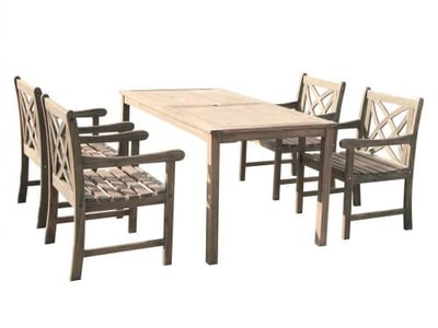 Vifah V1297SET11 Renaissance Eco-friendly 5-piece Outdoor Hand-scraped Hardwood Dining Set with Rectangle Table and Arm