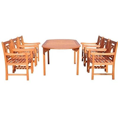Vifah V1562SET8 Malibu Eco-friendly 7-piece Outdoor Hardwood Dining Set with Oval Extention Table and Arm Chairs