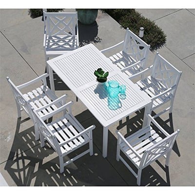 Vifah V1336SET19 Bradley Eco-friendly 7-piece Outdoor White Hardwood Dining Set with Rectangle Table and Arm