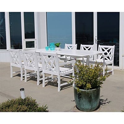 Vifah V1334SET11 Bradley Eco-friendly 7-piece Outdoor White Hardwood Dining Set with Rectangle Extention Table and Arm