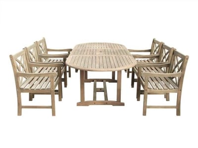 Vifah V1296SET10 Renaissance Eco-friendly 7-piece Outdoor Hand-scraped Hardwood Dining Set with Oval Extention Table and Arm
