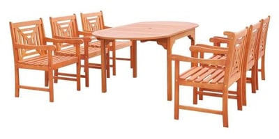 Vifah V1560SET2 Malibu Eco-friendly 7-piece Outdoor Hardwood Dining Set with Oval Extention Table and Arm Chairs