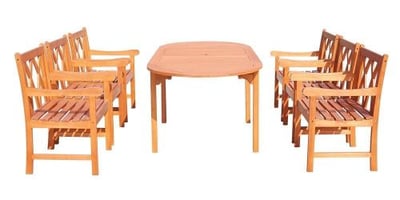 Vifah V1560SET3 Malibu Eco-friendly 7-piece Outdoor Hardwood Dining Set with Oval Extention Table and Arm Chairs