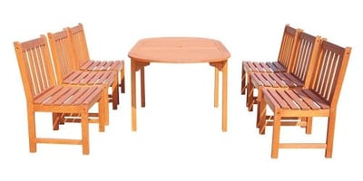 Vifah V1560SET4 Malibu Eco-friendly 7-piece Outdoor Hardwood Dining Set with Oval Extention Table and Armless Chairs