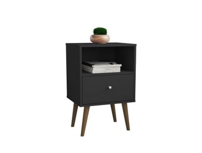 Manhattan Comfort  Liberty Mid Century - Modern Nightstand 1.0 with 1 Cubby Space & 1 Drawer in Black
