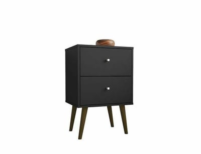 Manhattan Comfort Liberty Mid Century - Modern Nightstand 2.0 with 2 Full Extension Drawers in Black