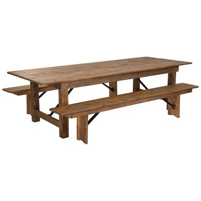 Flash Furniture HERCULES Series 9' x 40'' Antique Rustic Folding Farm Table and Two Bench Set