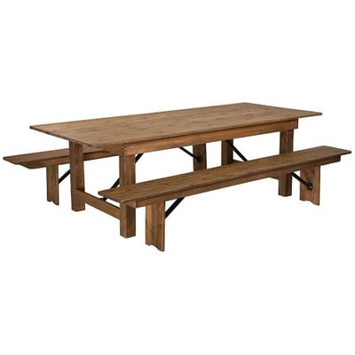 Flash Furniture HERCULES Series 8' x 40'' Antique Rustic Folding Farm Table and Two Bench Set