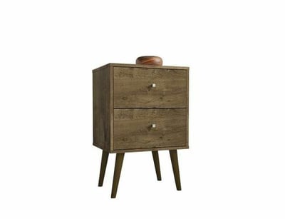 Manhattan Comfort Liberty Mid Century - Modern Nightstand 2.0 with 2 Full Extension Drawers in Rustic Brown